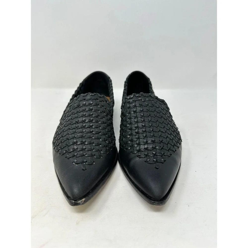 Frye Grace Crosshatch Venetian Woven Pointed Toe Loafer Black 8.5